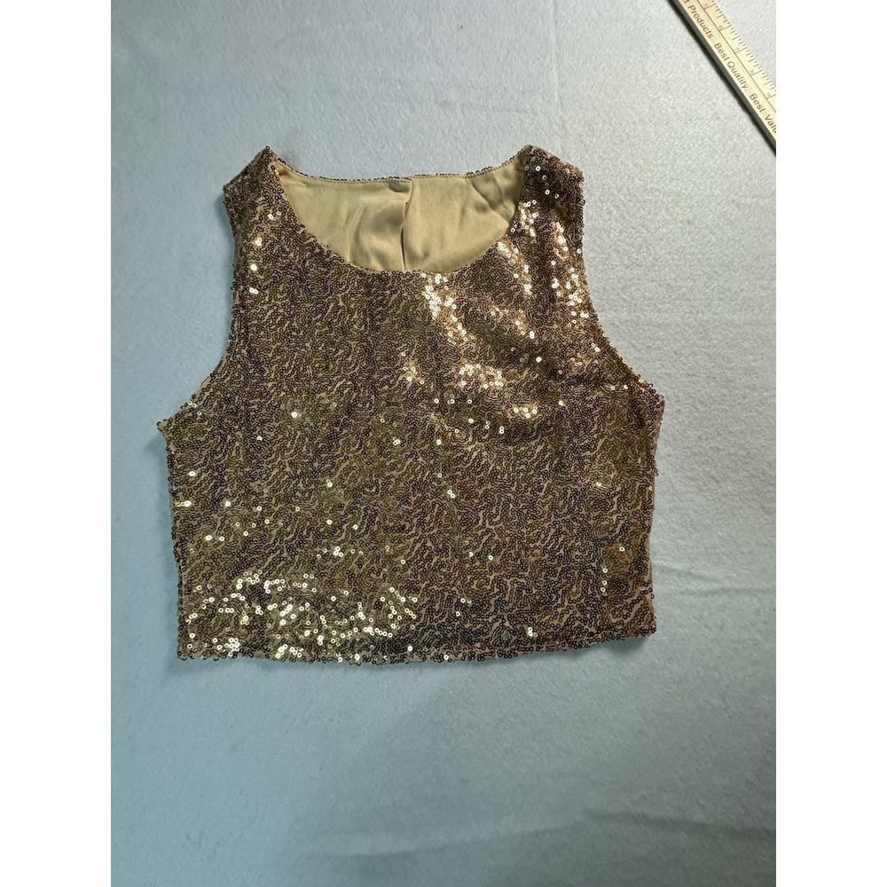 Juniors Youth Small Tank Sequins Gold Sparkle Top